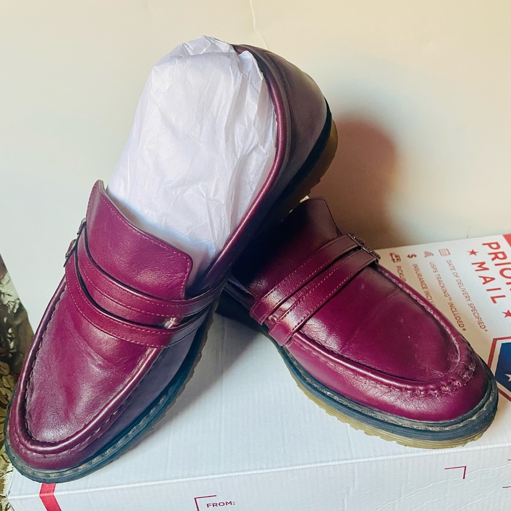 CUSTOM-ORDER GENUINE LEATHER SHOES, Size: 9W, Color: dark burgundy.